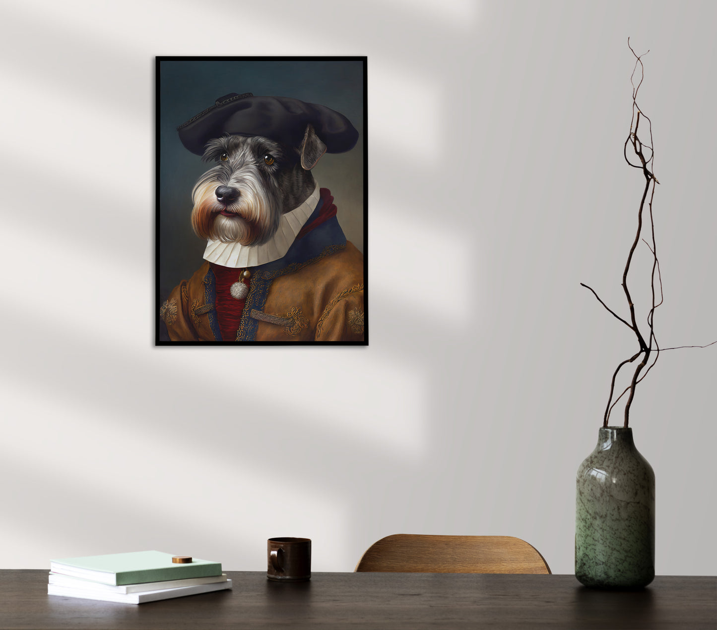 Poster Schnauzer Noble Style Baroque, Décoration Murale Animaux, Affiche Chien pour Intérieur