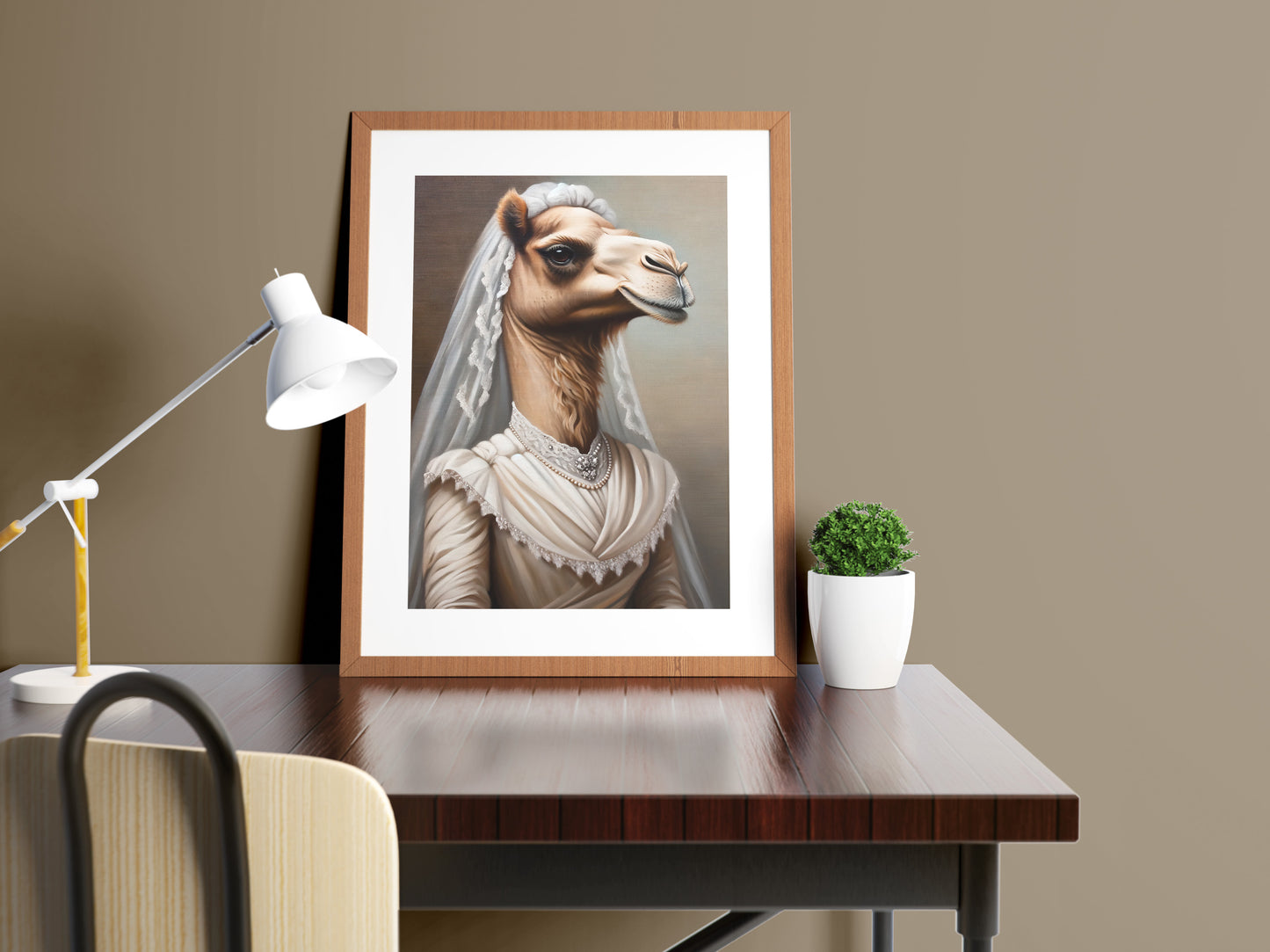 "Funny Camel Wedding Dress Poster - Unique Animal Wall Art Decor - Perfect Bride Gift"