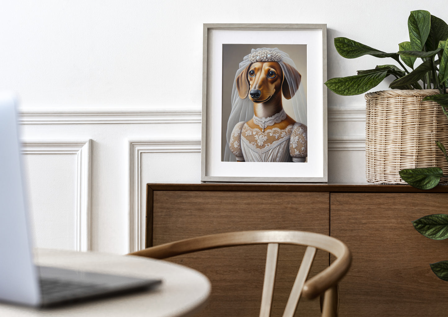 "Funny Dachshund Poster in Wedding Dress | Unique Animal Wall Art | Bride Dog Decor | Perfect Gift Ideas"