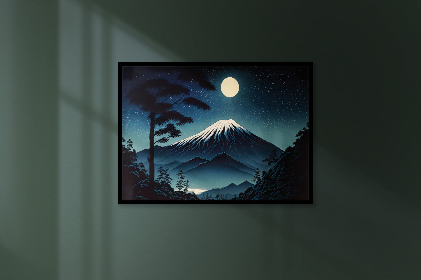 Poster Mont Fuji sous la Pleine Lune - Art Japonais, Décoration Murale Paysage Fujisan, Affiche à Encadrer