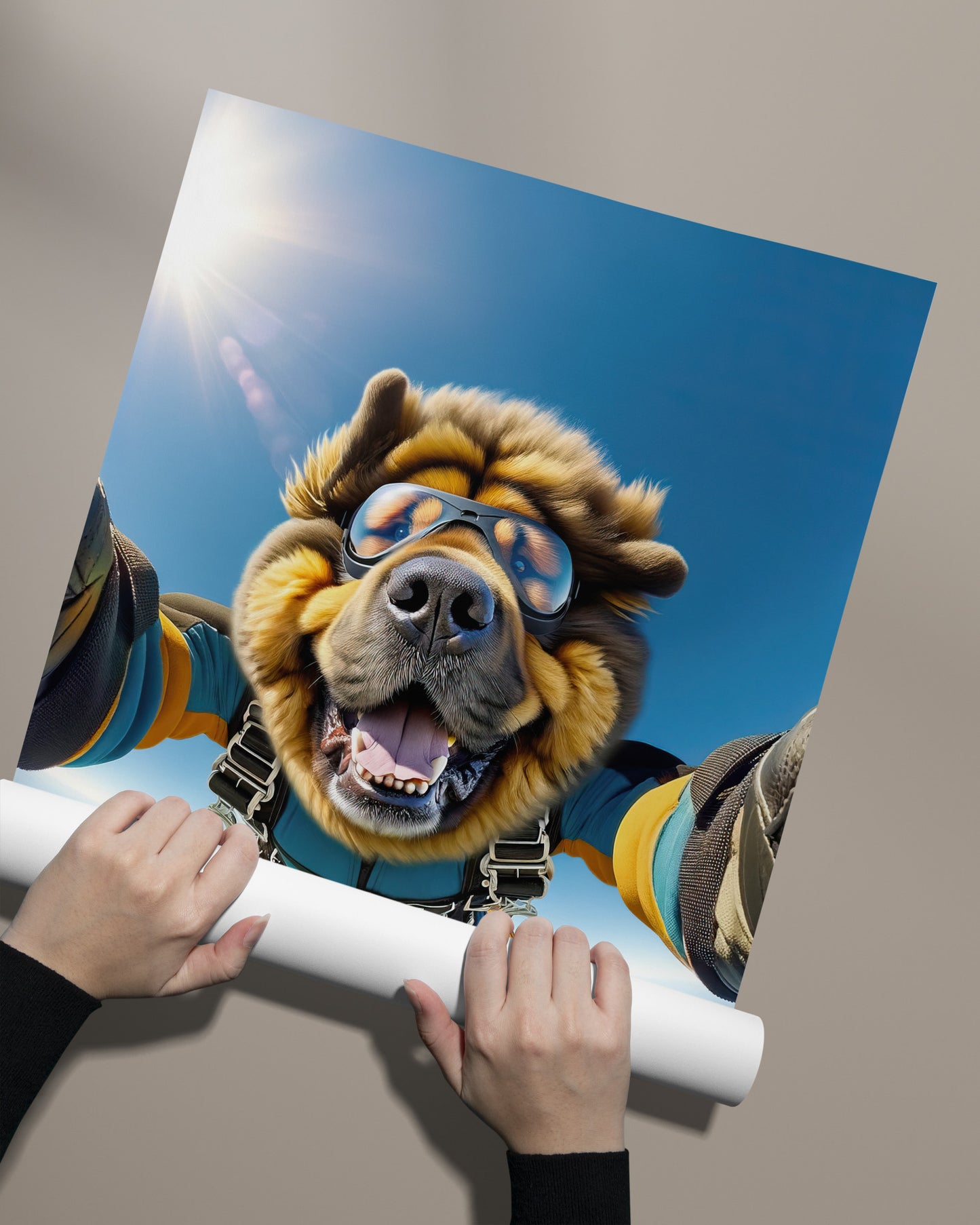 Skydiving Tibetan Mastiff Poster - Epic Wall Art for Animal Lovers | Extreme Sports Home Decor | Unique Gift