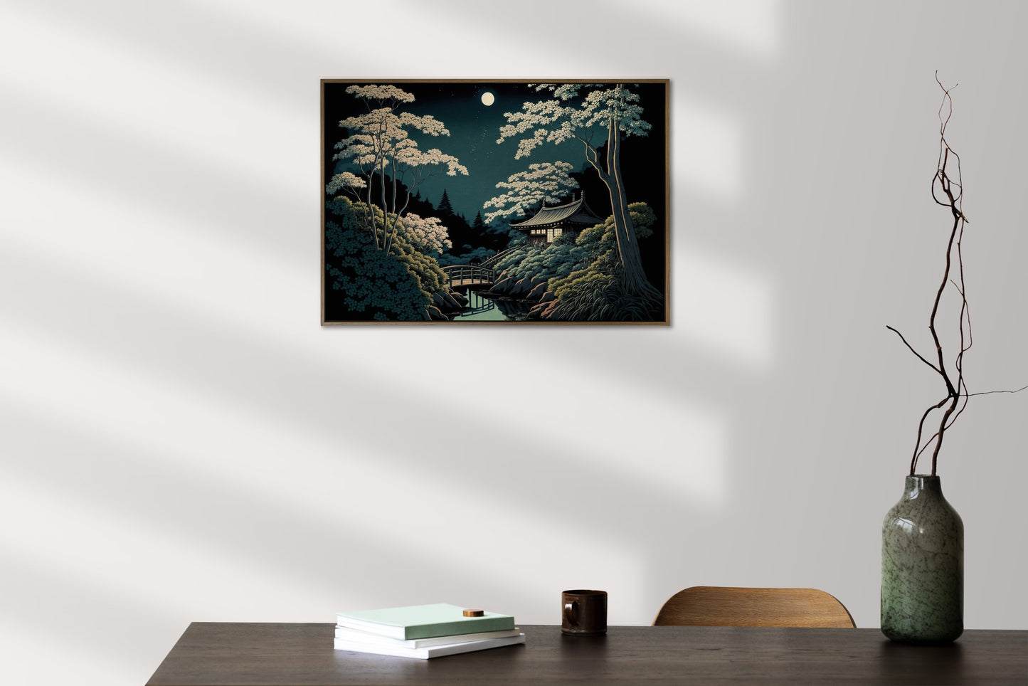 Affiche Poster Jardin Japonais Clair de Lune - Art Nippon Décoration Murale Zen Paysage