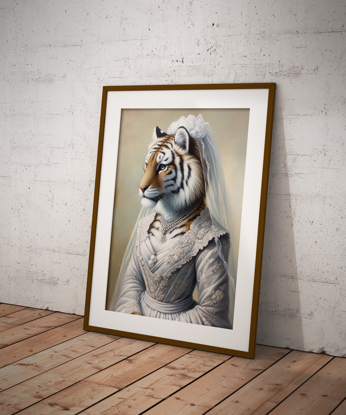 "Tigress in Wedding Dress Poster – Unique Animal Wall Art, Fun Bridal Décor, Ideal Gift, Framed or Unframed"