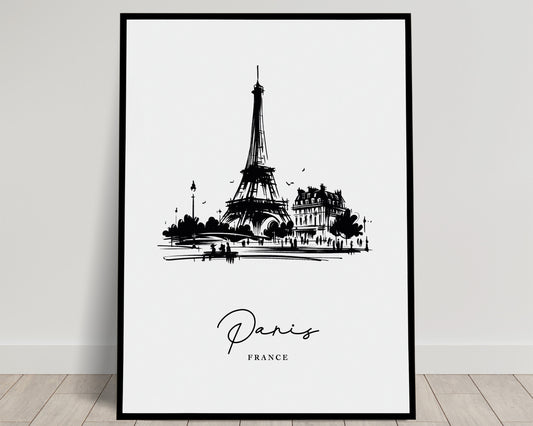 "Paris Poster - Black and White Sketch of Landmarks - Living Room Wall Art - Bedroom Decor - Office Poster - Travel Gift Idea"