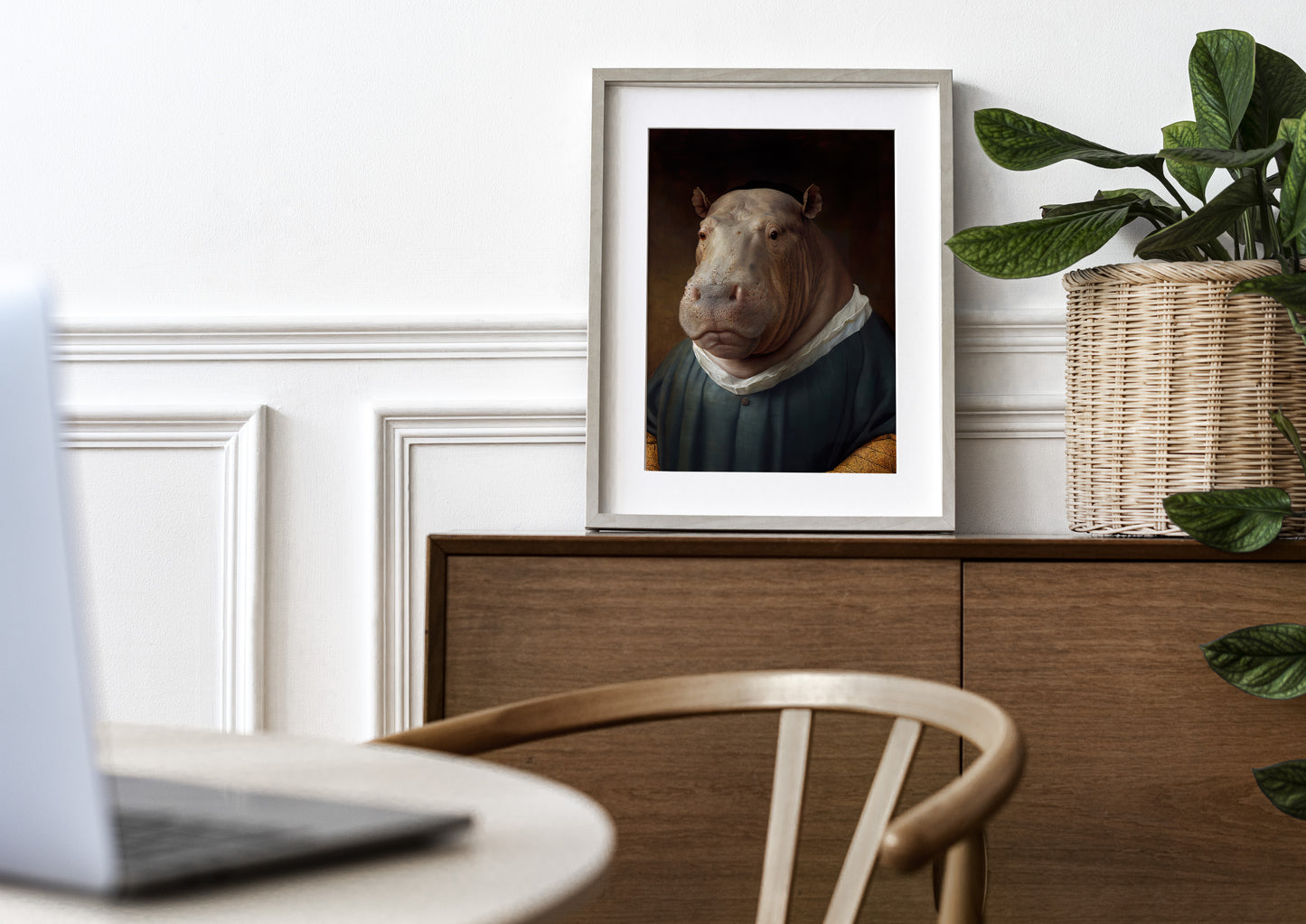 Poster Baroque Hippopotame Noble - Affiche déco murale animaux à encadrer, Art mural élégant