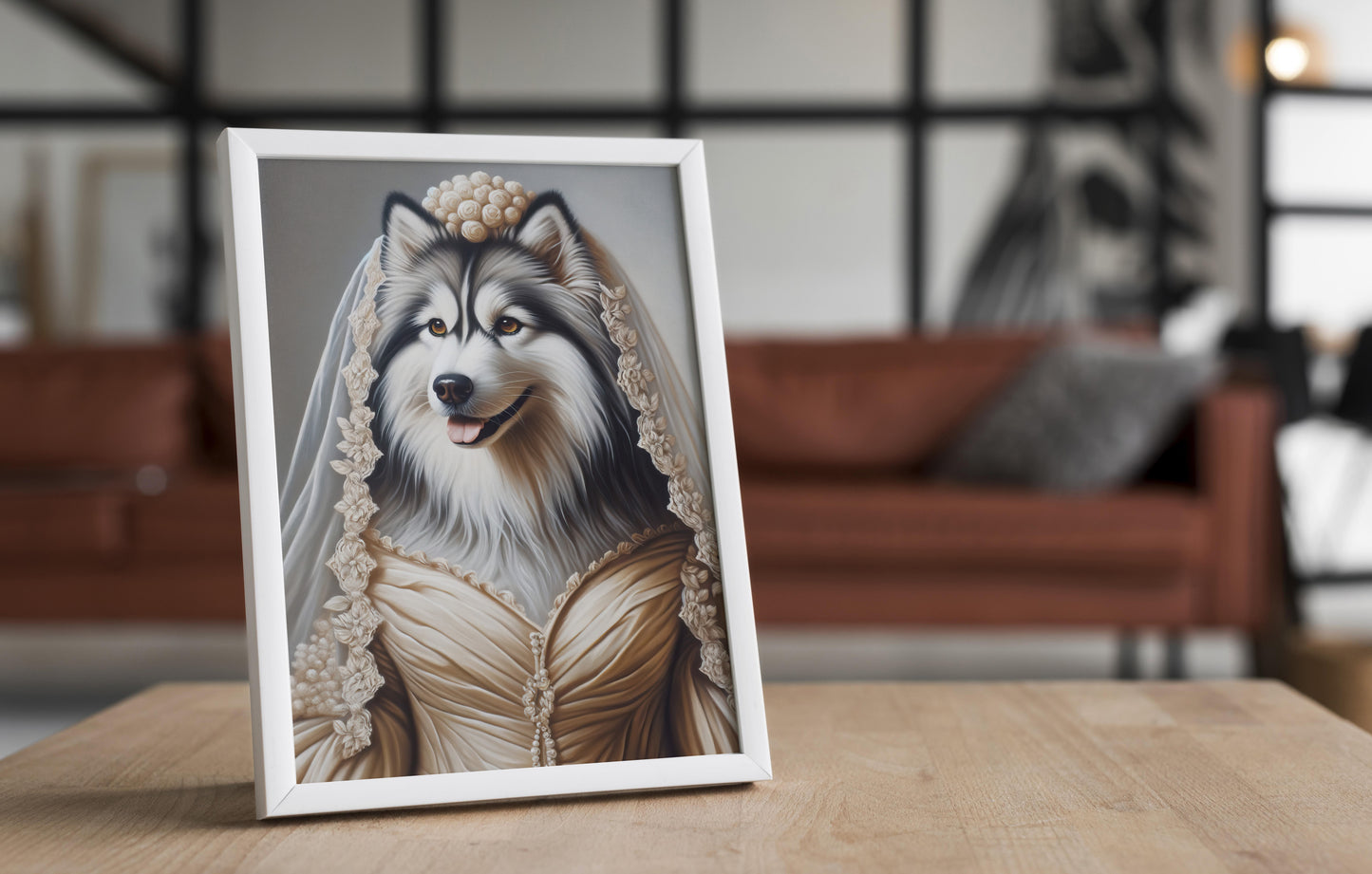 Siberian Husky in Wedding Dress Poster - Funny Animal Wall Art Decor - Unique Dog Bride Artwork Gift