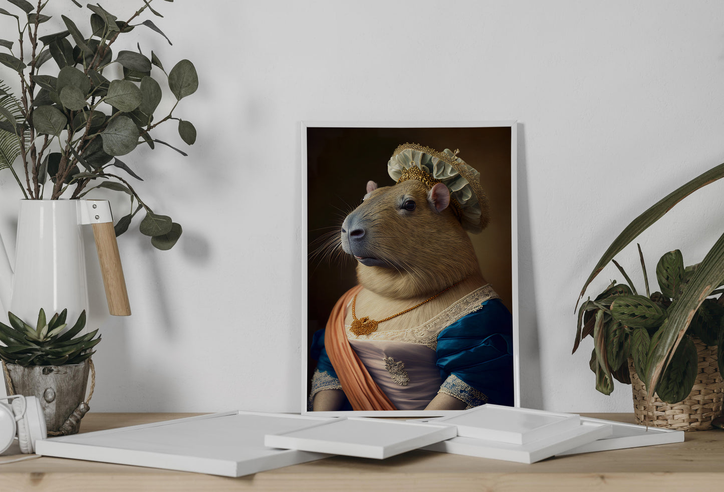 Affiche murale humoristique : Capybara en robe de Princesse baroque, Poster décoratif unique, Art mural fantaisiste