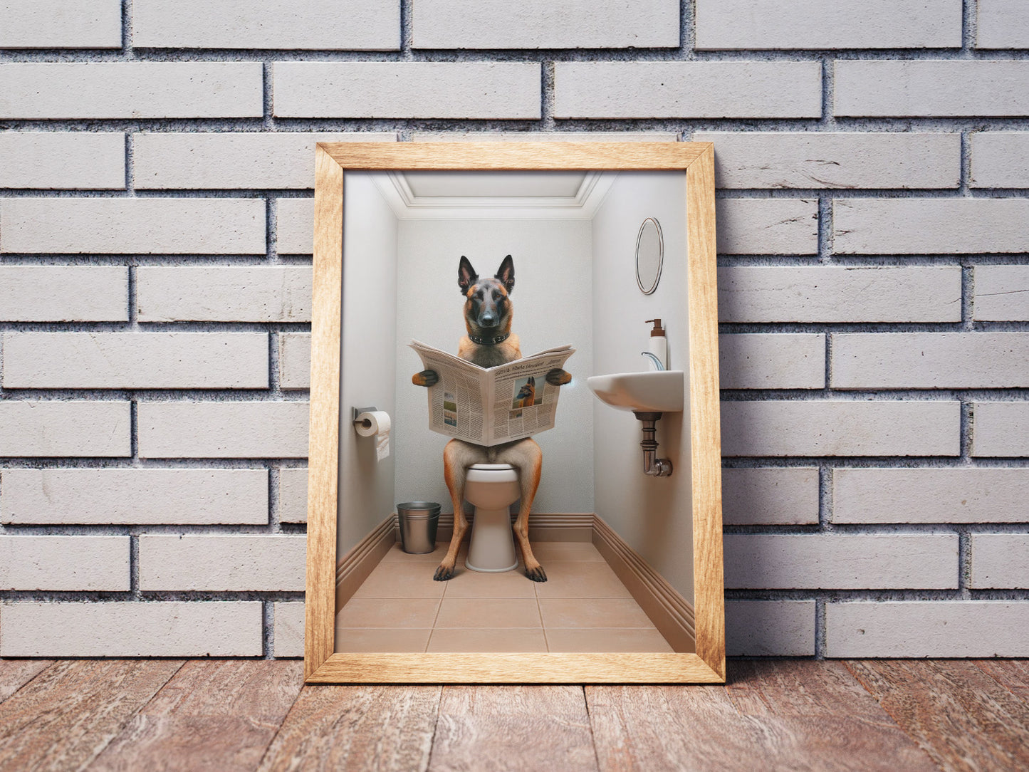 Belgian Malinois Dog Reading Newspaper Poster - Fun Bathroom Wall Art - WC Toilet Gag Gift - Belgian Shepherd Decor