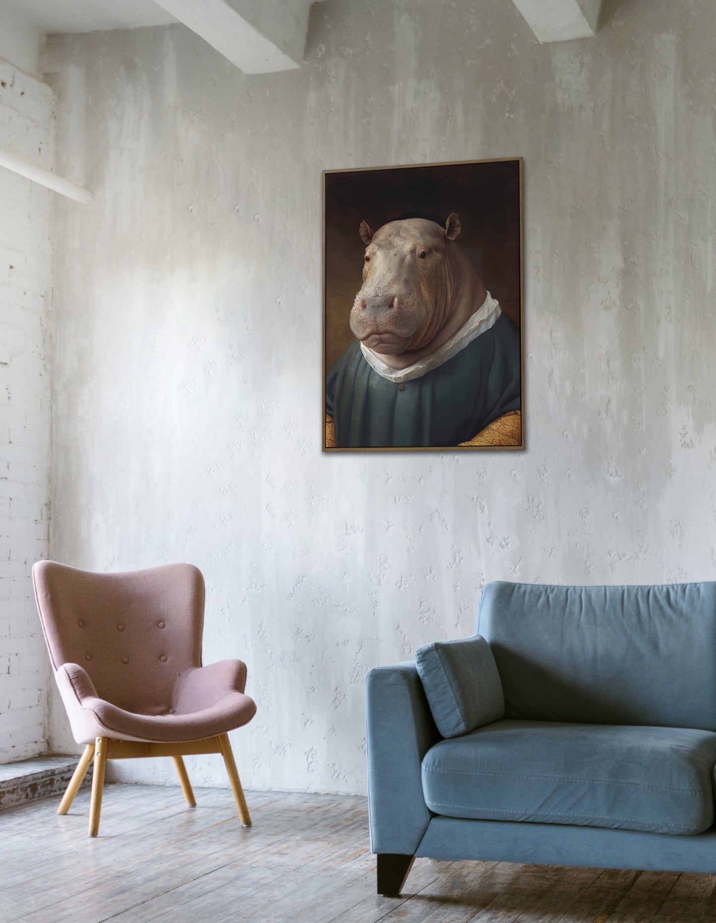 Poster Baroque Hippopotame Noble - Affiche déco murale animaux à encadrer, Art mural élégant