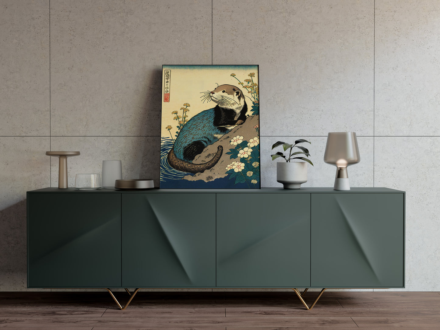 Japanese Otter Poster - Ukiyo-e Style Wall Art - Japanese Print Decor - Otter Wall Decoration