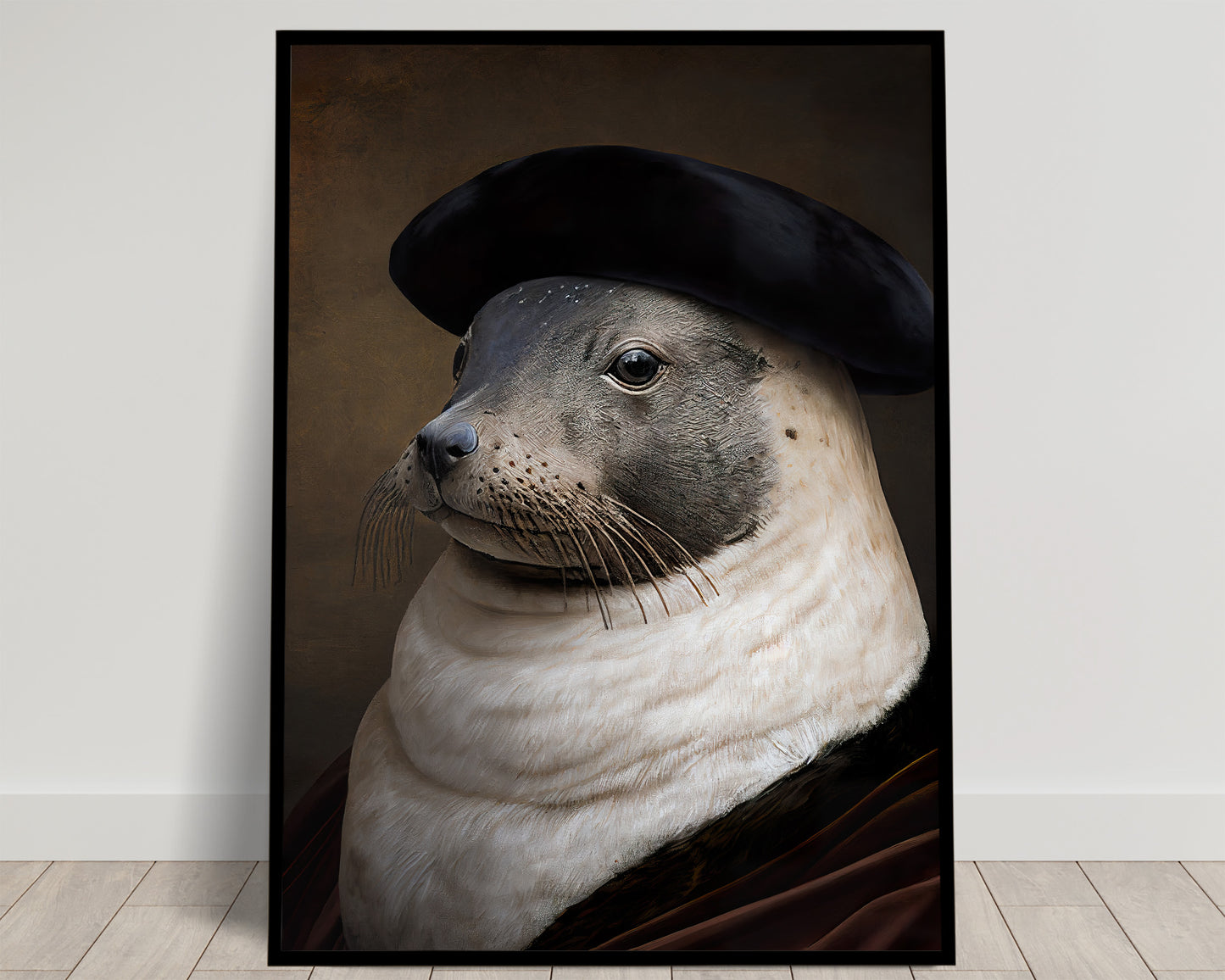 Baroque Style Noble Seal Portrait Poster - Animal Wall Art, Elegant Seal Decoration, Ready to Frame Wall Poster