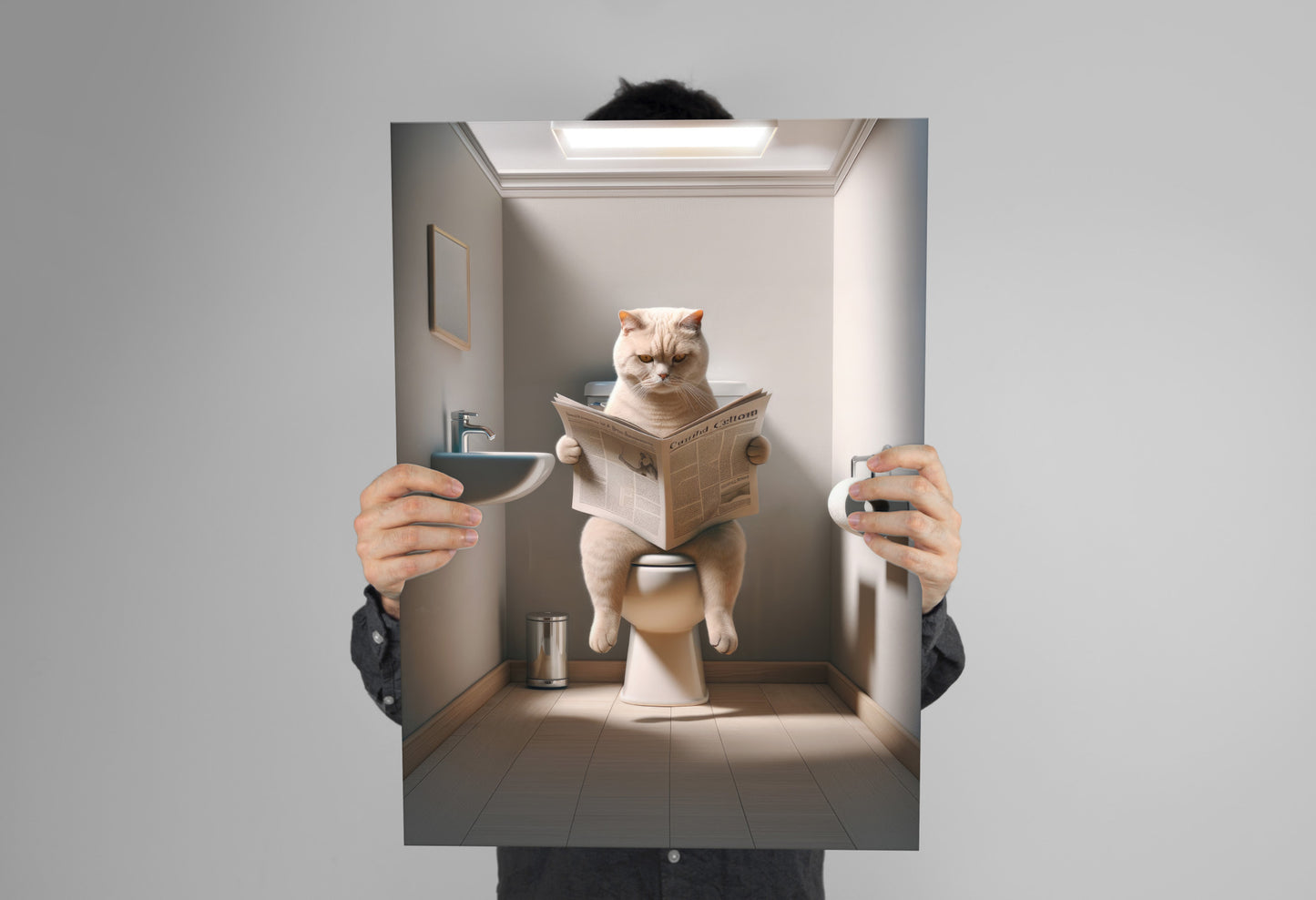 Funny Bathroom Wall Art: British Shorthair Cream Cat Toilet Poster - Gag Gift for WC Decor