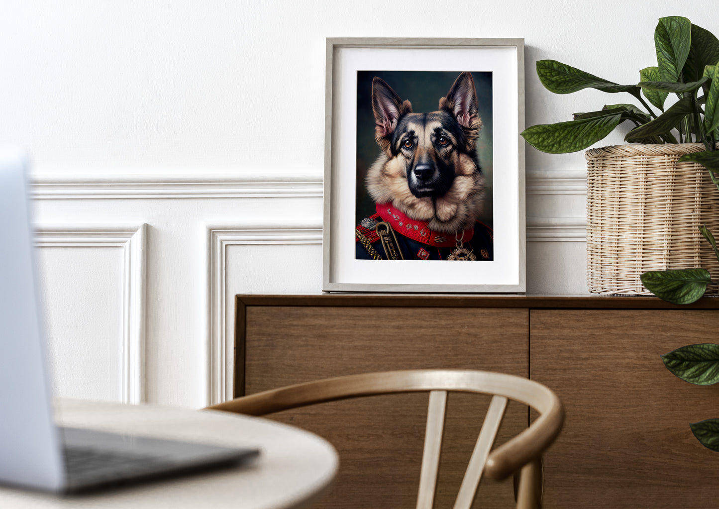 German Shepherd in Military Uniform Poster, Animal Wall Art, Decorative German Shepherd Print, Unique Dog Lover's Wall Decor