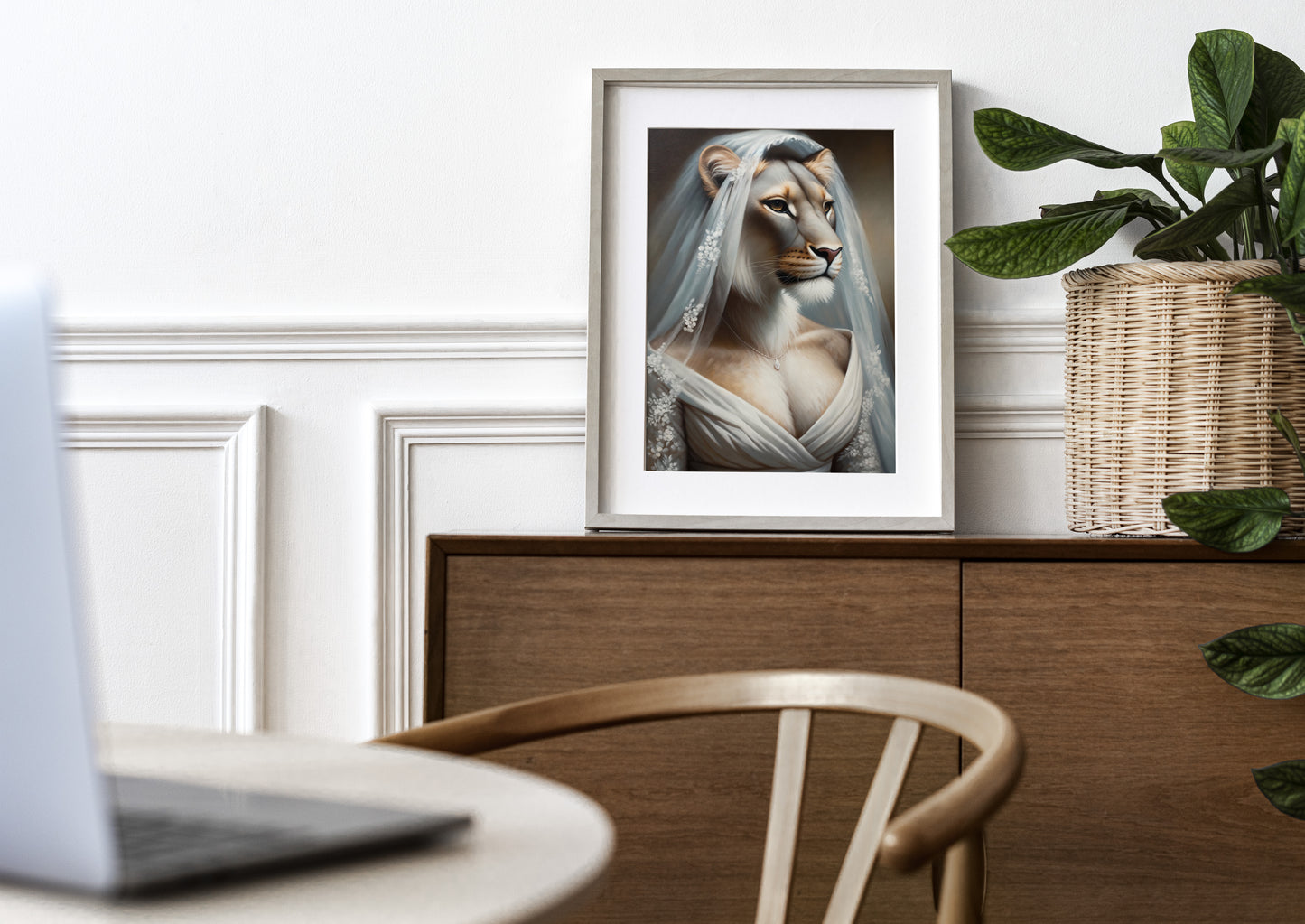 Lioness Bride Poster | Funny Animal Wall Art Decor | Unique Wedding Gift Frame | Portrait Wall Decor