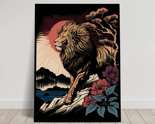 Affiche Poster Lion Japonais - Impression Ukiyo-e | Art mural et décoration murale stylée