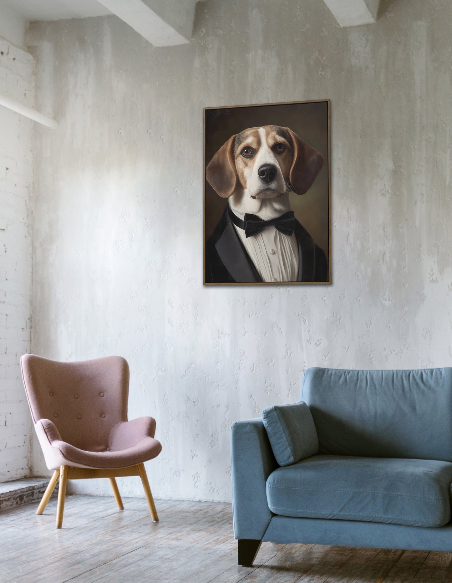 Poster portrait Beagle en smoking - Art mural chien élégant, Décoration mur drôle, Impression motif Tuxedo