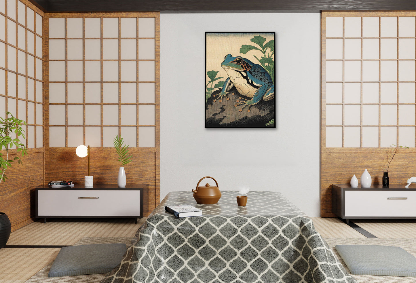 Poster Grenouille, Illustration Art Japonais - Décoration Murale Crapaud, Poster Nippon Encadrable