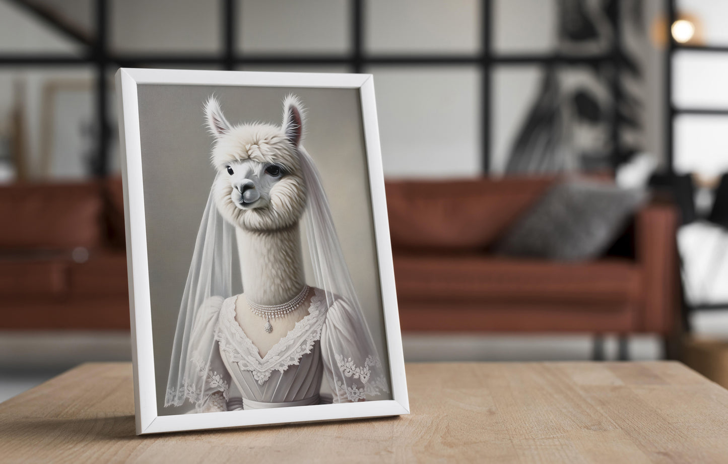 Alpaca Bride Poster - Funny Animal Wall Art for Unique Home Decor | Wedding Dress Portrait Print