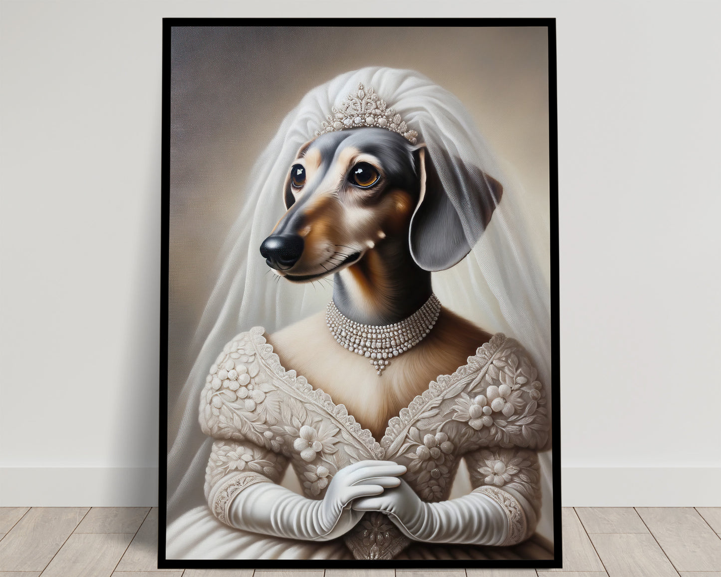 Dachshund Wedding Dress Poster - Animal Wall Decor | Bride Wall Art | Funny Dachshund Portrait | Unique Gift