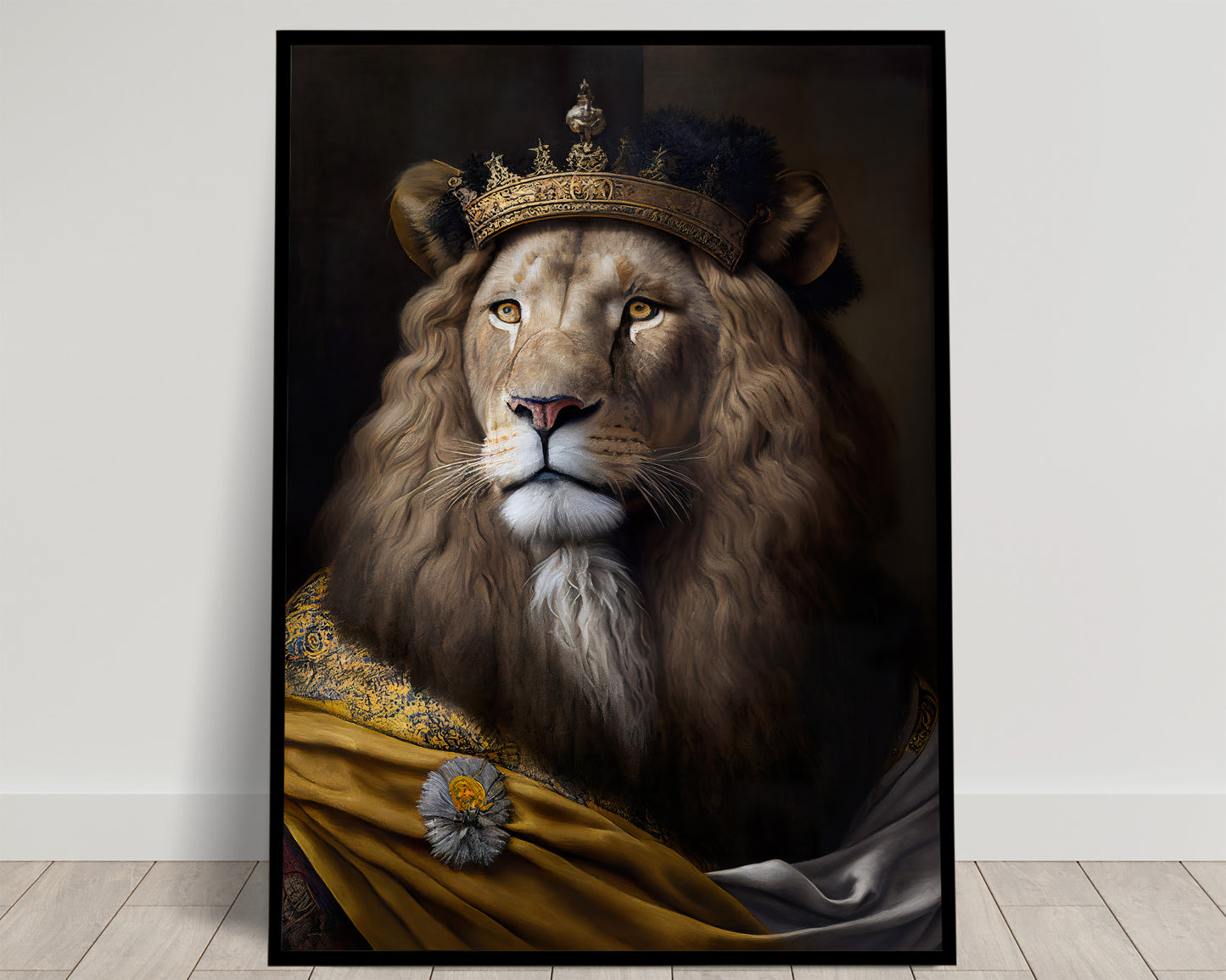 Baroque Style Noble Lion Portrait, Animal Wall Art, Feline Poster, Elegant Wall Decoration for Home & Office