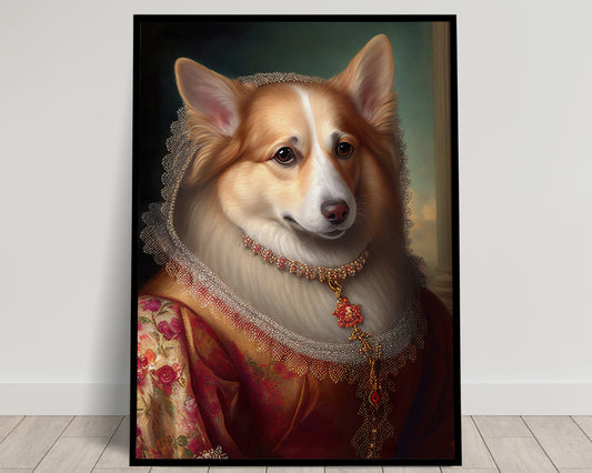 Baroque Style Corgi Portrait Poster - Noble Dog Wall Art, Animal Decoration, Frame-Ready Wall Poster