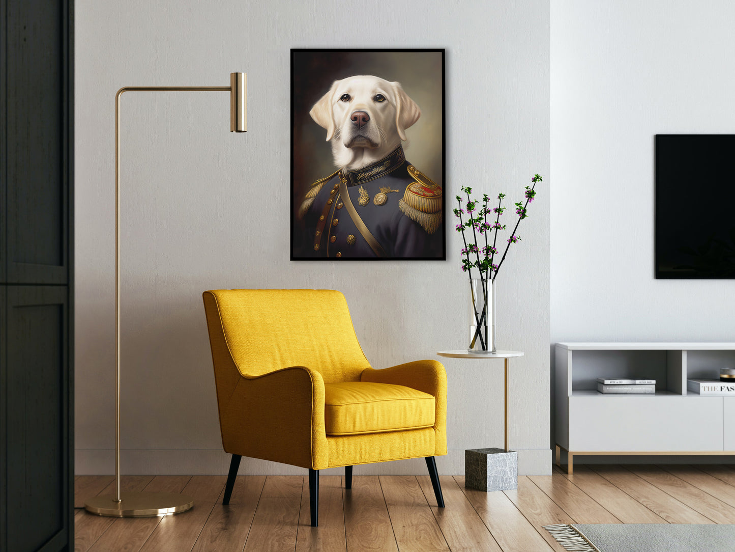 Sable Labrador in Military Uniform Poster – Unique Animal Wall Art, Stylish Dog Portrait Print, Home Decor