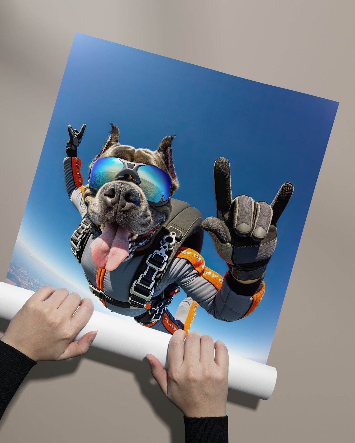 Skydiving Cane Corso Poster - Epic Dog Wall Art - Unique Animal Lover Gift - Extreme Sport Decor - Free Fall Print