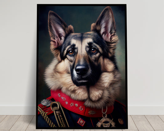 German Shepherd in Military Uniform Poster, Animal Wall Art, Decorative German Shepherd Print, Unique Dog Lover's Wall Decor