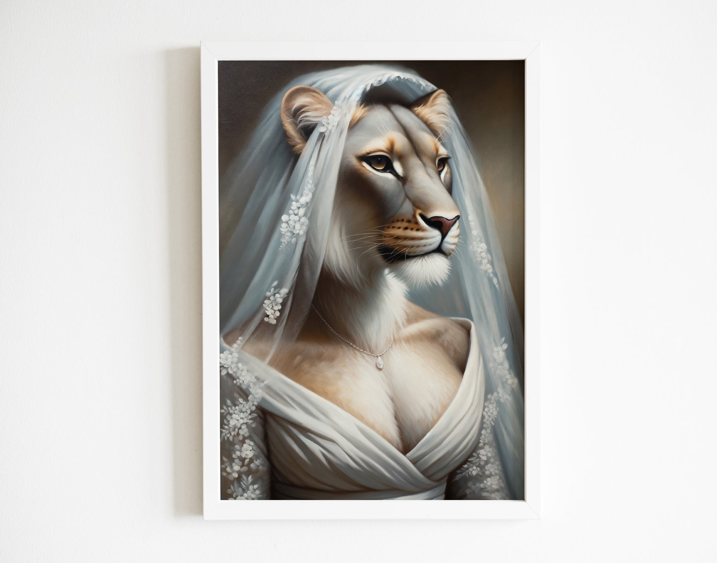 Lioness Bride Poster | Funny Animal Wall Art Decor | Unique Wedding Gift Frame | Portrait Wall Decor