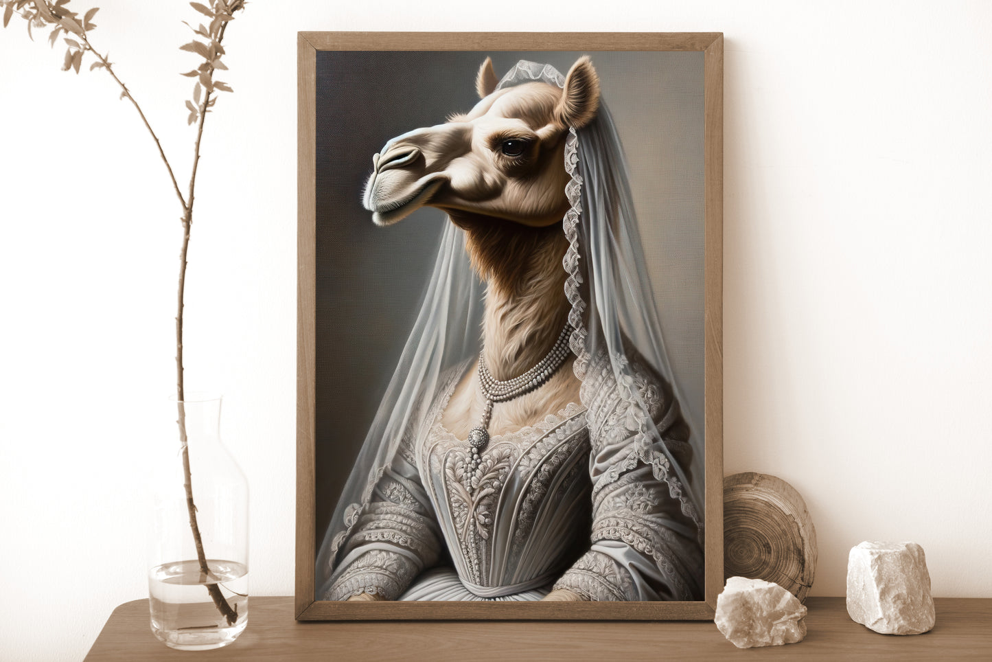 Camel Bride Poster - Funny Animal Wall Art, Unique Wedding Decor, Portrait of Camel in Dress, Perfect Gift