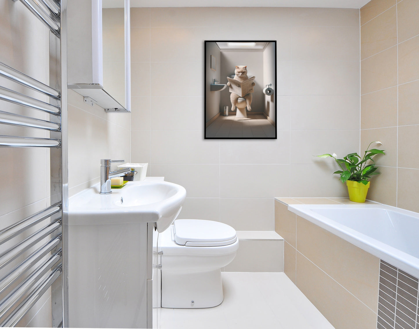 Funny Bathroom Wall Art: British Shorthair Cream Cat Toilet Poster - Gag Gift for WC Decor