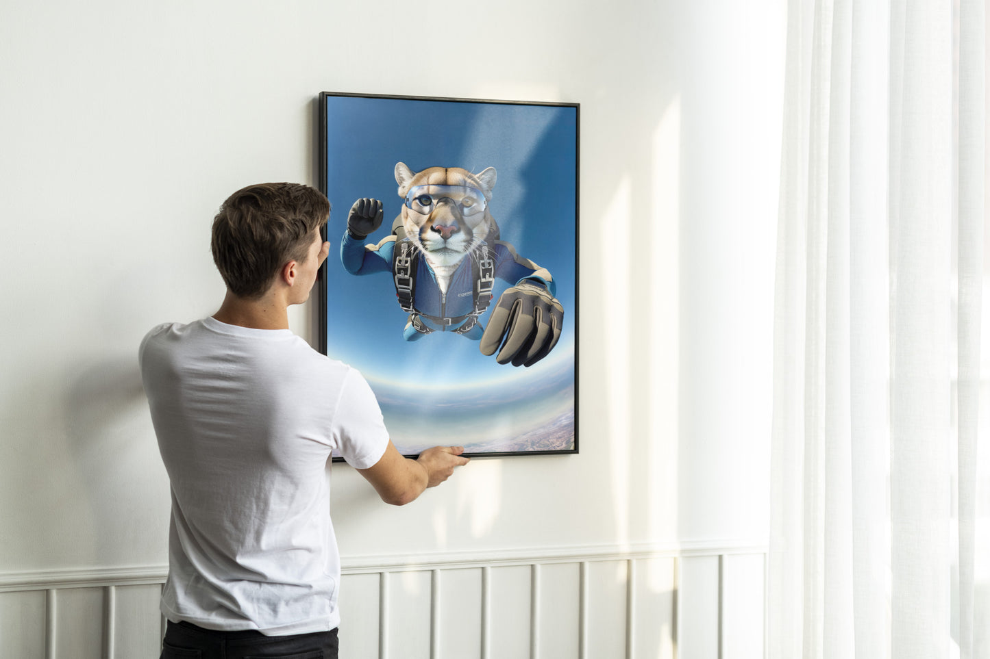 Epic Skydiving Puma Poster - Extreme Sport Wall Art, Unique Animal Print Decor, Perfect Gift for Animal Lovers