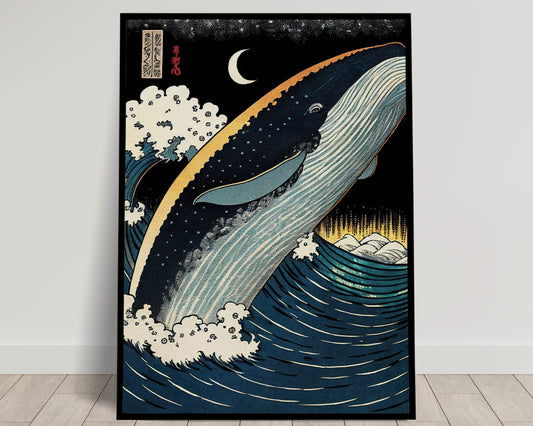 Affiche Murale Baleine de Nuit - Art Japonais Ukiyo-e, Poster Décoratif, Illustration Baleine, Décoration Murale