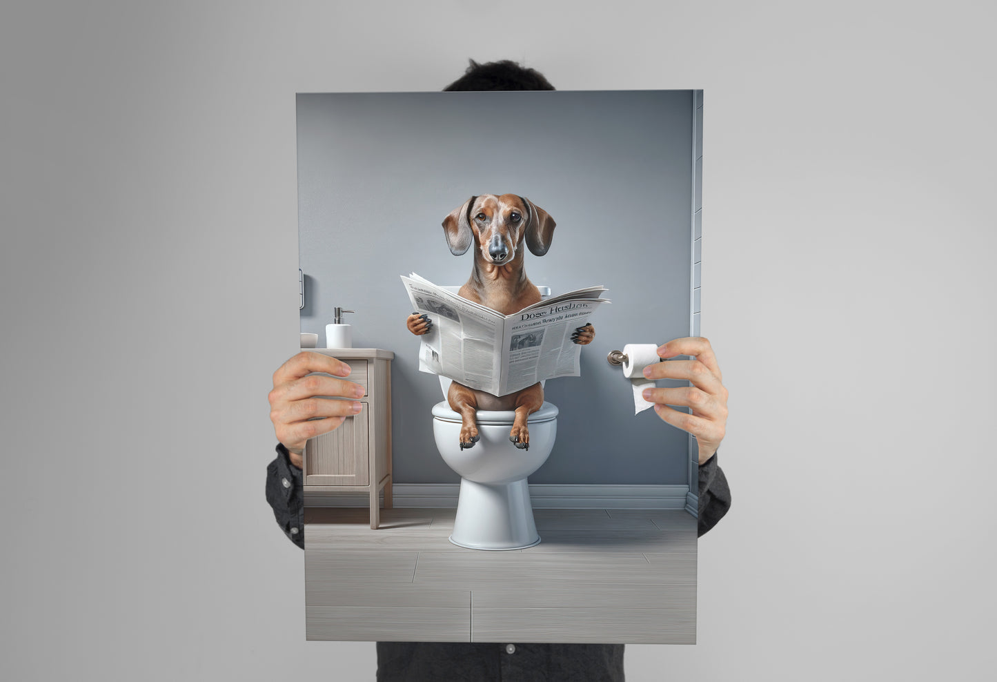 Funny Dachshund Reading Newspaper Poster - Unique Bathroom Wall Art - Perfect Gift for Toilet Decor