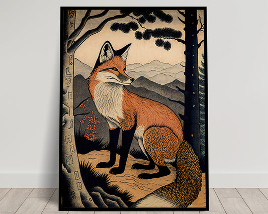 Poster Renard Vintage - Art Mural Japonais Ukiyo-e - Illustration Style Japonais - Affiche Murale