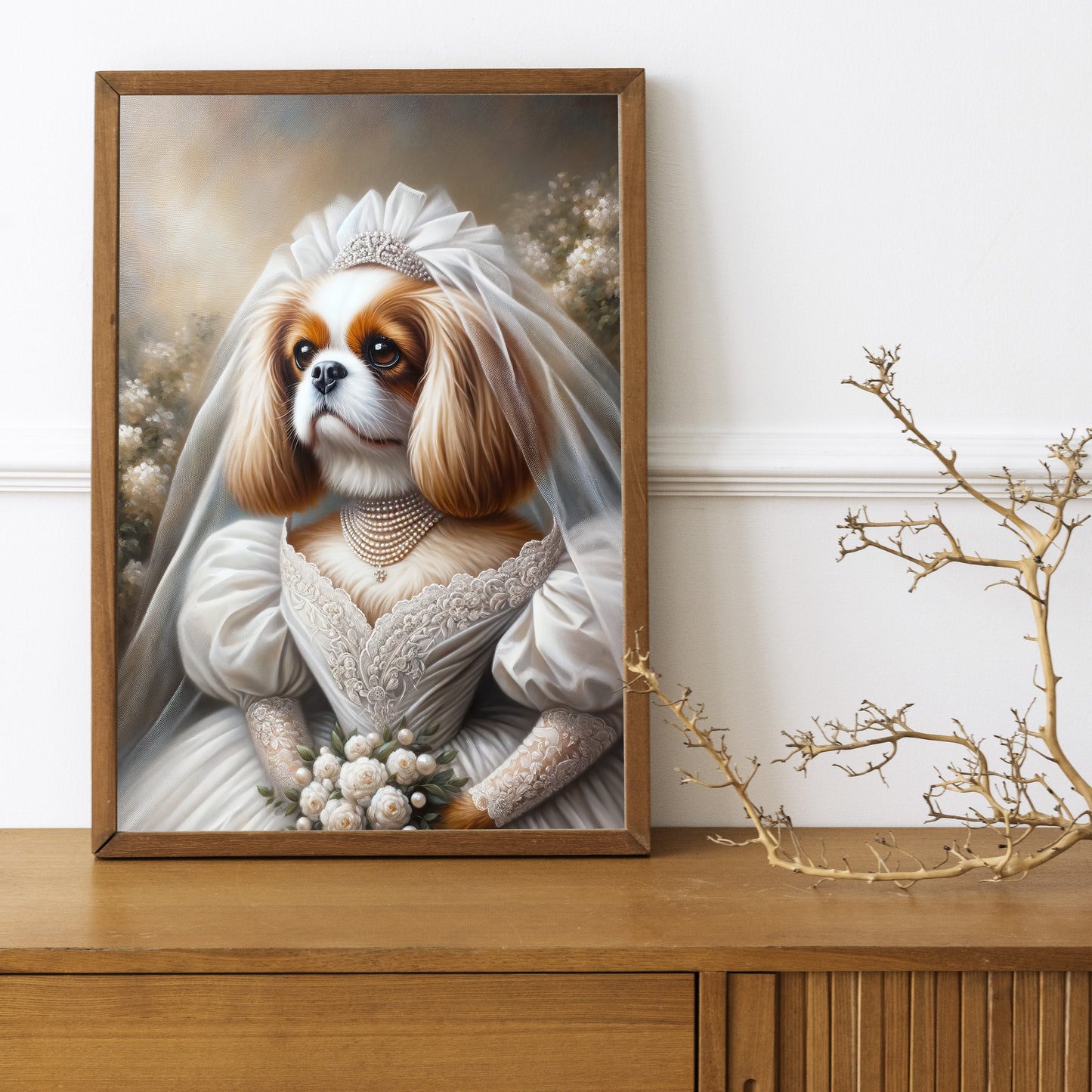 "Cavalier King Charles Spaniel in Wedding Dress Poster - Unique Dog Bride Wall Art Decor - Perfect Gift"