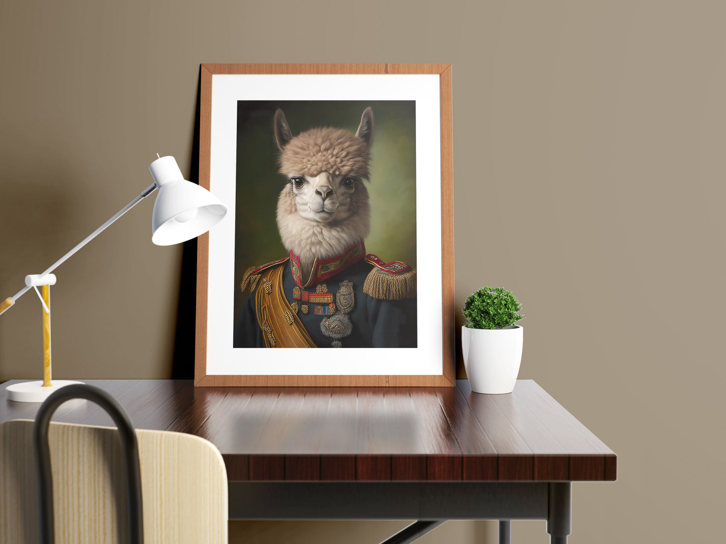 Heroic Alpaca Poster in Military Uniform | Animal Wall Art Decoration for Home | Frameable Alpaca Print