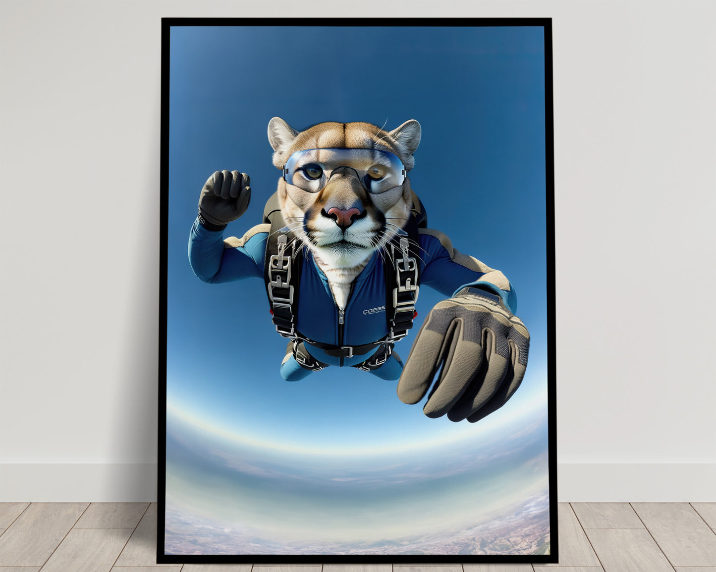 Epic Skydiving Puma Poster - Extreme Sport Wall Art, Unique Animal Print Decor, Perfect Gift for Animal Lovers