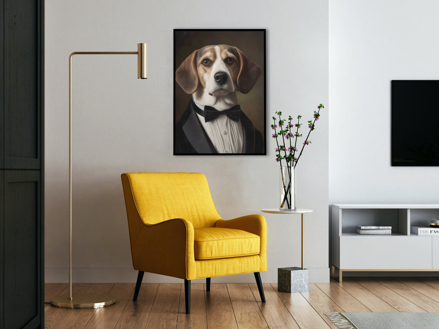 Poster portrait Beagle en smoking - Art mural chien élégant, Décoration mur drôle, Impression motif Tuxedo