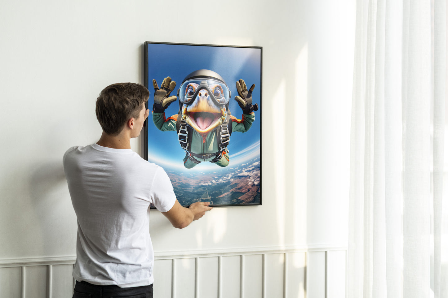 Skydiving Turtle Free-Fall Poster - Unique Animal Wall Art, Extreme Sport Decor, Perfect Gift for Animal Lovers