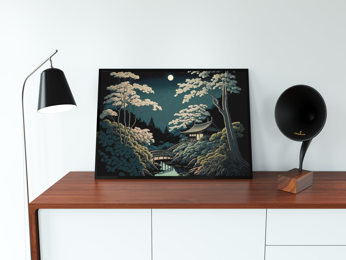 Affiche Poster Jardin Japonais Clair de Lune - Art Nippon Décoration Murale Zen Paysage