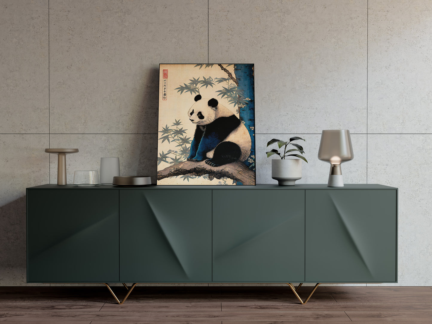 Japanese Art Style Panda Poster, Bamboo Landscape Wall Art, Perfect for Framing, Unique Home Decoration