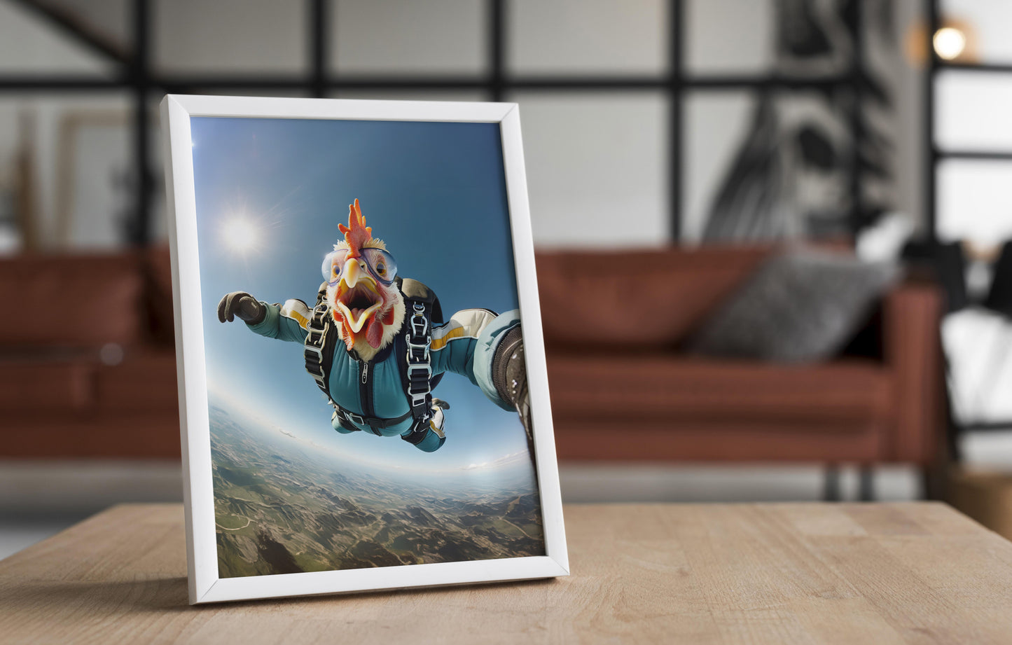 Epic Skydiving Chicken Poster – Unique Animal Print Wall Art for Extreme Sport Fans & Animal Lovers Decor