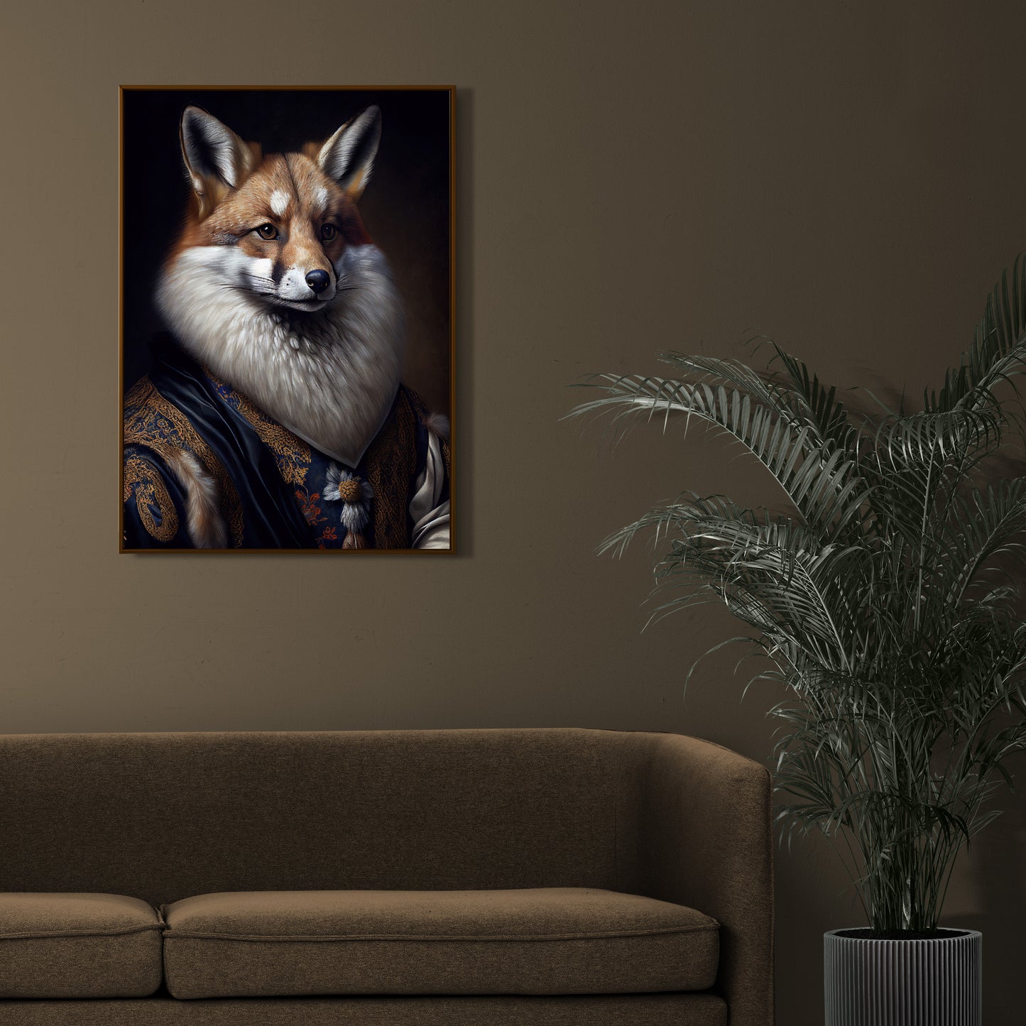 Poster Renard Baroque Noble, Décoration Murale Animaux, Art Mural Renard Argenté