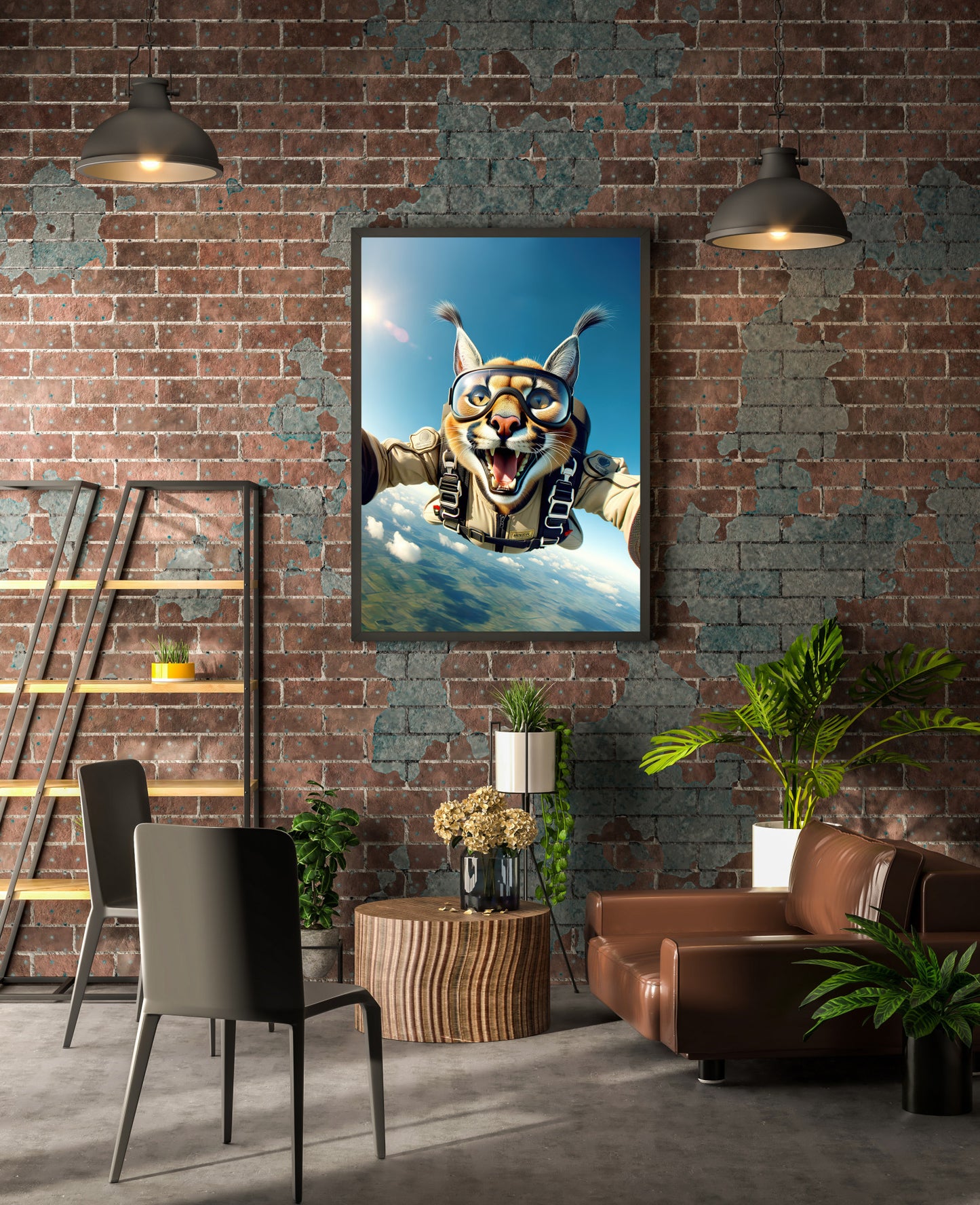 Affiche Murale Caracal en Chute Libre - Poster Animal Skydiving Sport Extrême - Décor Unique et Cadeau Original