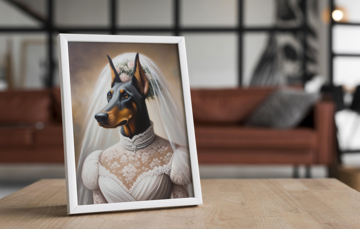 Doberman Pinscher Wedding Dress Poster - Funny Animal Wall Art Decor - Unique Dog Bride Print - Perfect Gift Idea