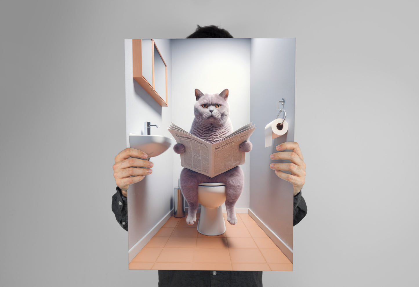 British Shorthair Lilac Cat Toilet Poster – Funny Bathroom Wall Art & Decor, WC Gag Gift