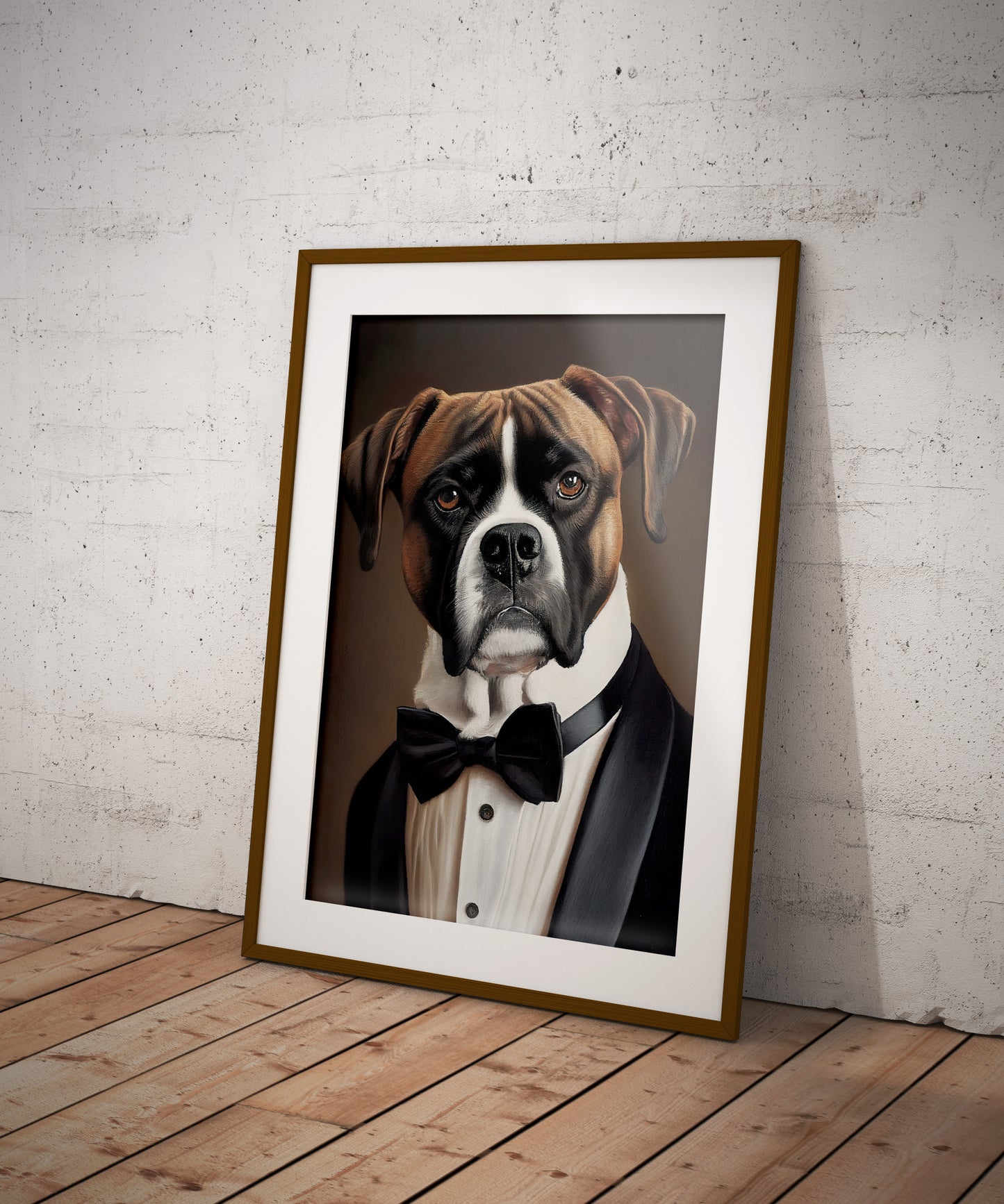 Poster de Chien Boxer en Smoking - Décoration Murale Animale Élégante, Art Mural Boxeur