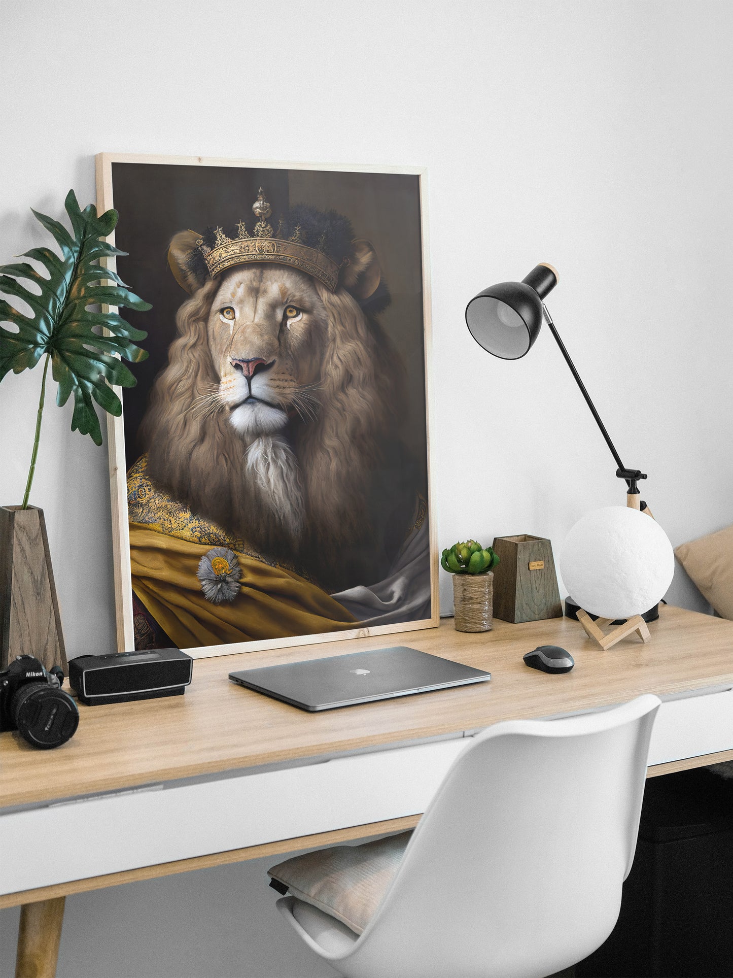 Baroque Style Noble Lion Portrait, Animal Wall Art, Feline Poster, Elegant Wall Decoration for Home & Office