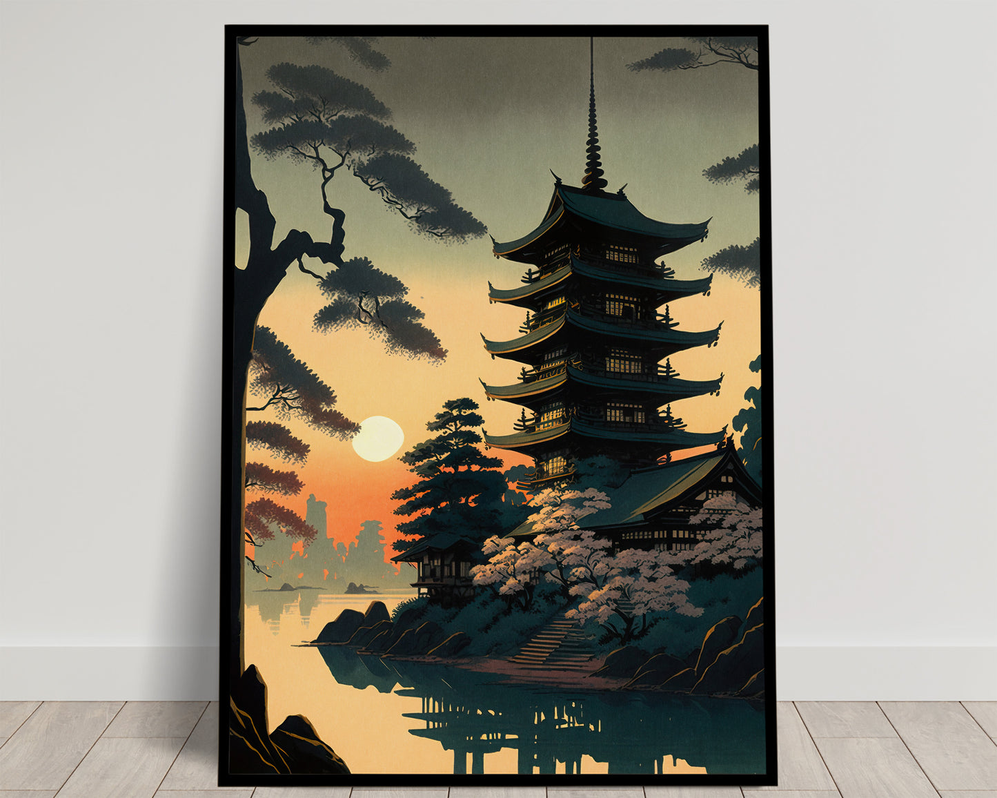 Poster Temple Japonais au Lever du Soleil - Décoration Murale Asiatique - Art Nippon